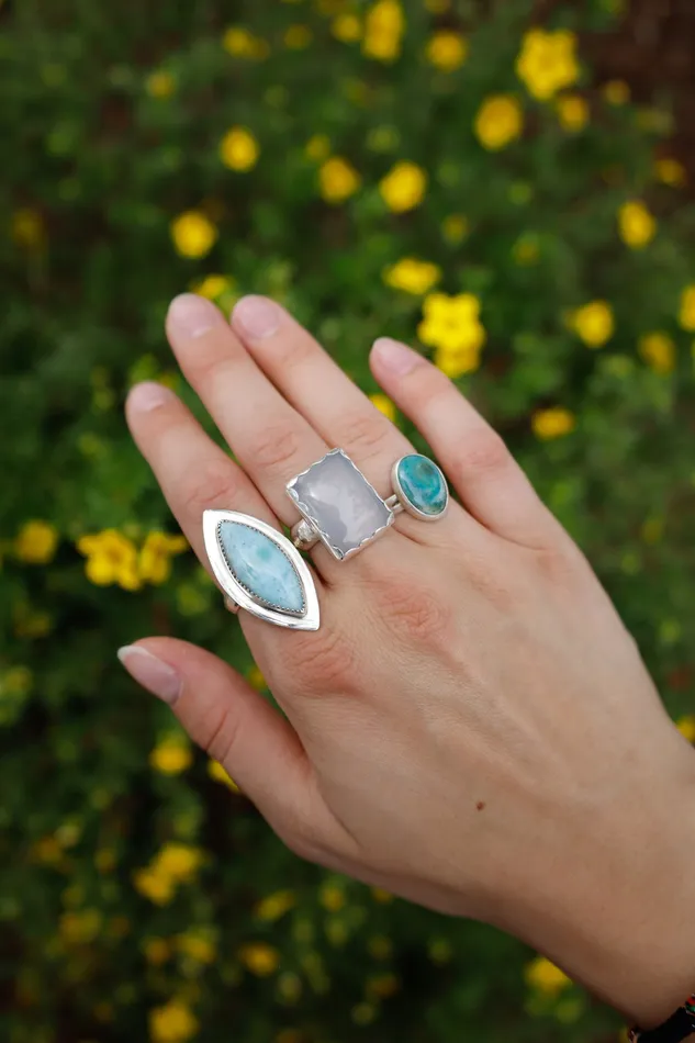 Small N Simple Jewelry Rings Low Dome Rectangle Chalcedony Ring Size 6 Small N Simple Jewelry Rings Low Dome Rectangle Chalcedony Ring Size 6