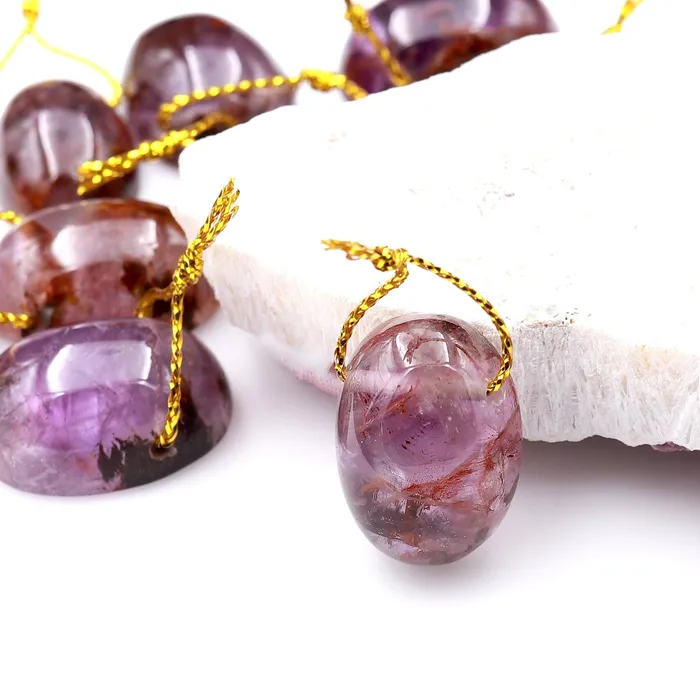 Super 7 Crystal Element Natural Phantom Amethyst Cacoxenite Domed Oval Top Side Drilled Focal Bead Pendant Intrinsic Trading Necklaces Super 7 Crystal Element Natural Phantom Amethyst Cacoxenite Domed Oval Top Side Drilled Focal Bead Pendant Intrinsic Trading Necklaces