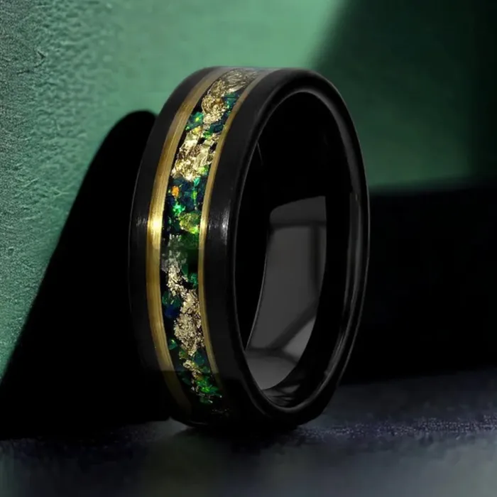 Tricksters Illusion Black And Gold Tungsten Ring Viking Trinkets Rings